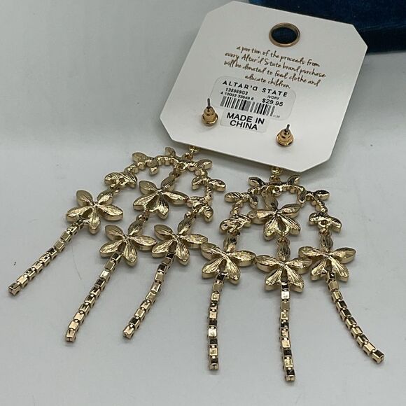 Altar'd State Gold Toned Floral Dangle Earrings - Picture 2 of 3